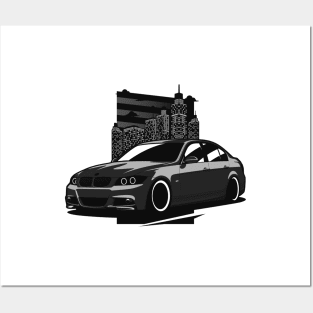 Black E90 Sedan City Skyline Posters and Art